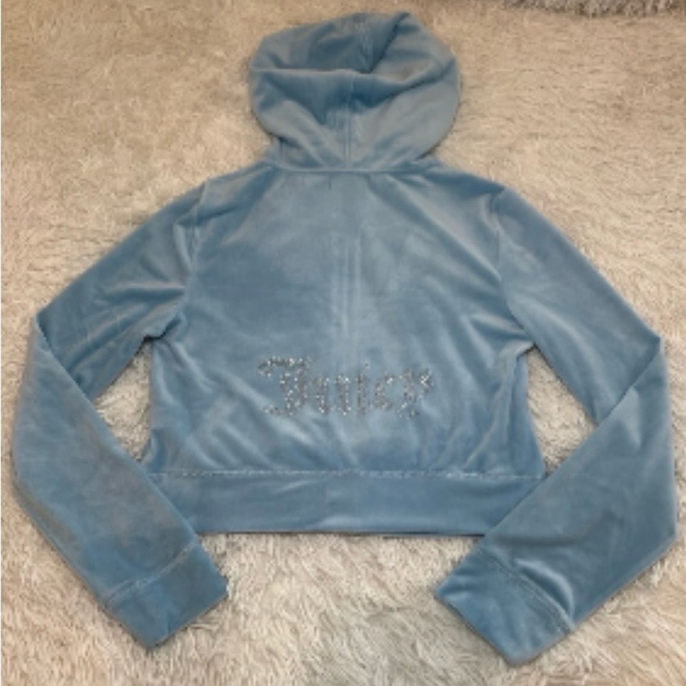 On sale Juicy Couture ICONIC Y2K Baby Blue Velour Tracksuit Rhinestone JUICY Set - Picture 5 of 6